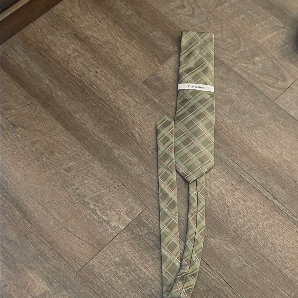 Calvin Klein Green and Gray Checkered Tie